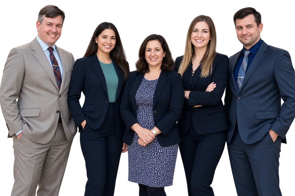 The five attorneys of Smith & Weidinger PLLC standing together in business attire